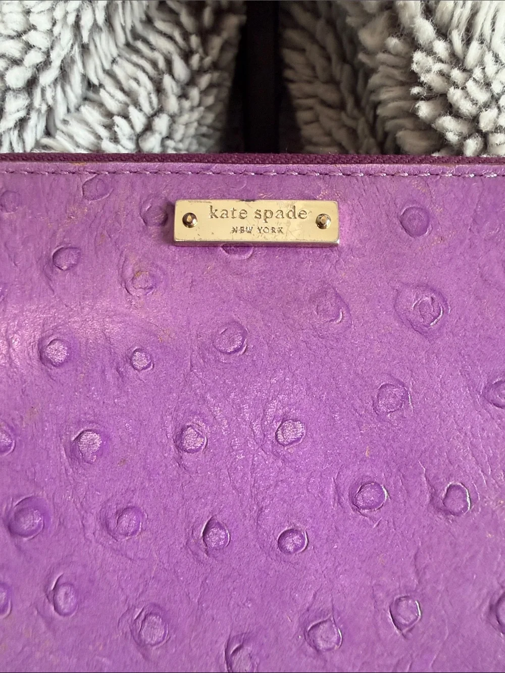 kate spade purple ostrich-embossed zip-around wallet